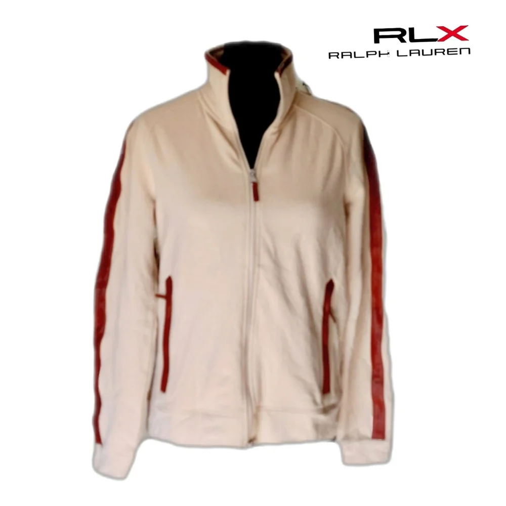 NWT RLX Ralph Lauren Womens/Mens Tan Leather Trim Zip Pockets Full Zip Jacket - Picture 1 of 6
